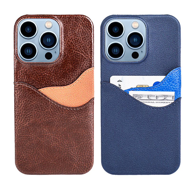 Geschikt voor Apple iPhone 14pro case, dubbele kaartzak kleur bijpassende lederen case, tpu360 graden uitgebreide beschermhoes
